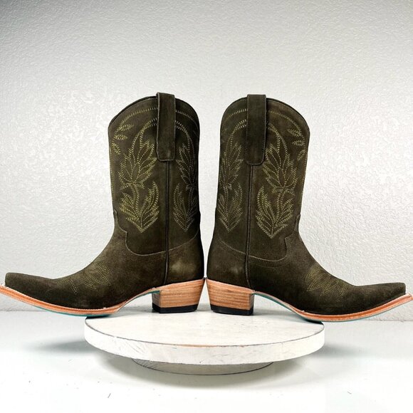 NEW Lane SANDAGA Womens Cowboy Boots 9 Green Suede Leather Western Mid Calf 11" - Picture 8 of 12